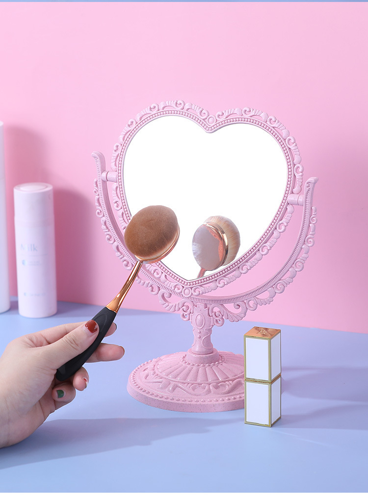 Desktop Love Double-Sided Makeup Mirror Student Dormitory Mirror Nordic Style Rotating Desktop Mirror Home Dressing Mirror