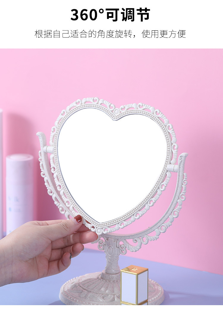 Desktop Love Double-Sided Makeup Mirror Student Dormitory Mirror Nordic Style Rotating Desktop Mirror Home Dressing Mirror