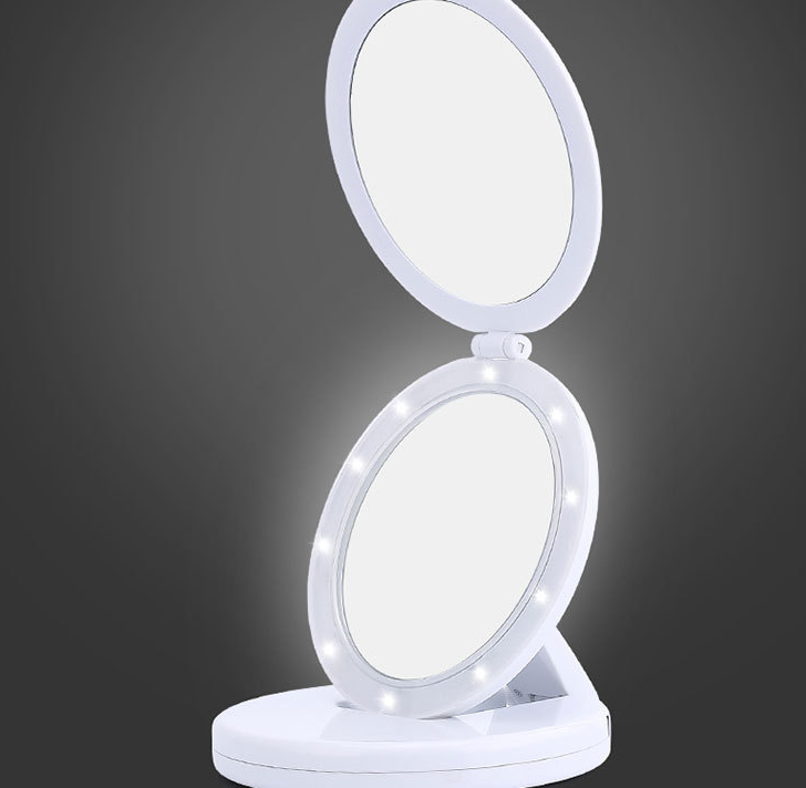 Dressing mirror with lamp dormitory desktop portable dressing table mirror intelligent light filling rechargeable led 