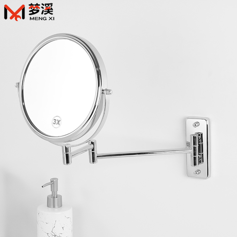 Double-Sided Wall-Mounted Cosmetic Mirror Telescopic Makeup Mirror Hairdressing Mirror Metal Makeup Mirror Dressing Mirror Factory Direct Sales
