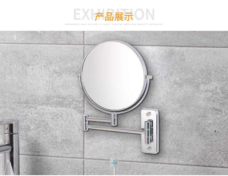 Double-Sided Wall-Mounted Cosmetic Mirror Telescopic Makeup Mirror Hairdressing Mirror Metal Makeup Mirror Dressing Mirror Factory Direct Sales