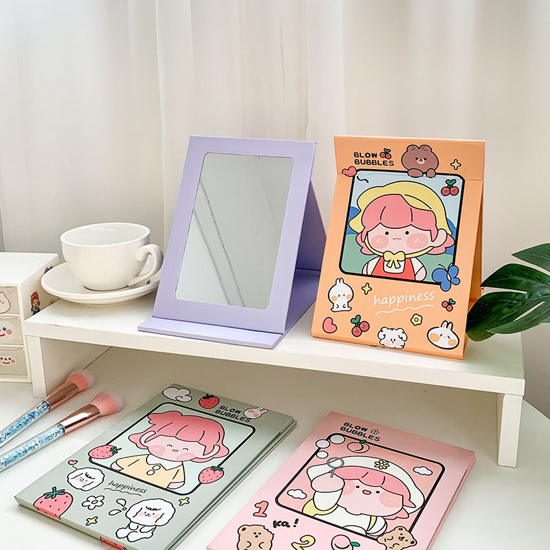 Yilan Cartoon Folding Makeup Mirror Desktop Cute Girl Heart Mirror Portable Mirror Dormitory Dressing Mirror