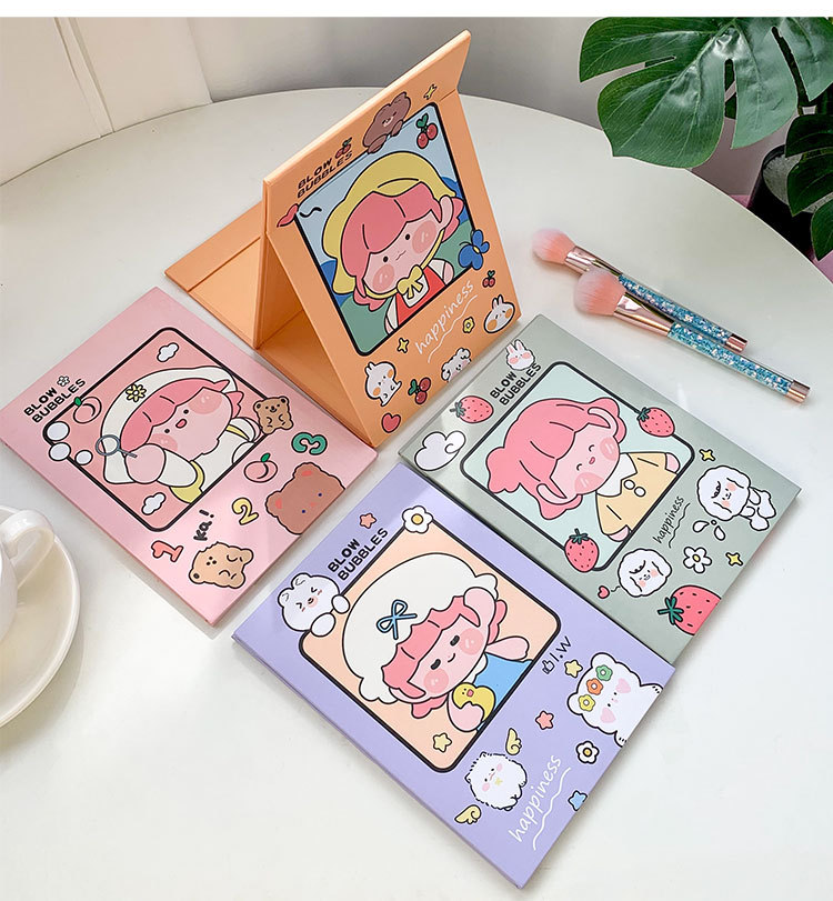 Yilan Cartoon Folding Makeup Mirror Desktop Cute Girl Heart Mirror Portable Mirror Dormitory Dressing Mirror