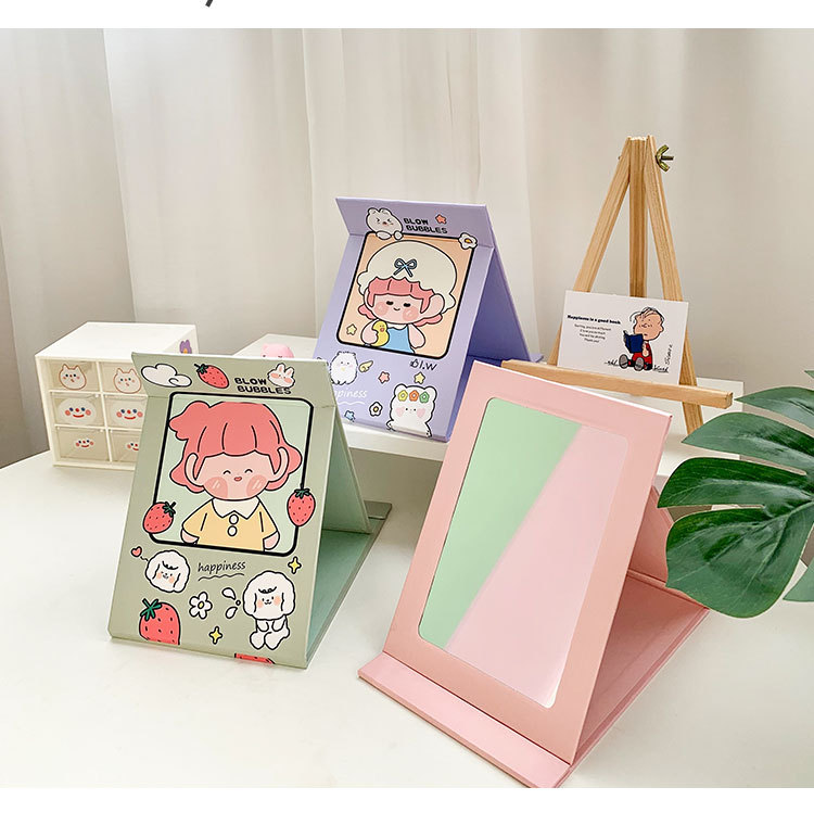 Yilan Cartoon Folding Makeup Mirror Desktop Cute Girl Heart Mirror Portable Mirror Dormitory Dressing Mirror