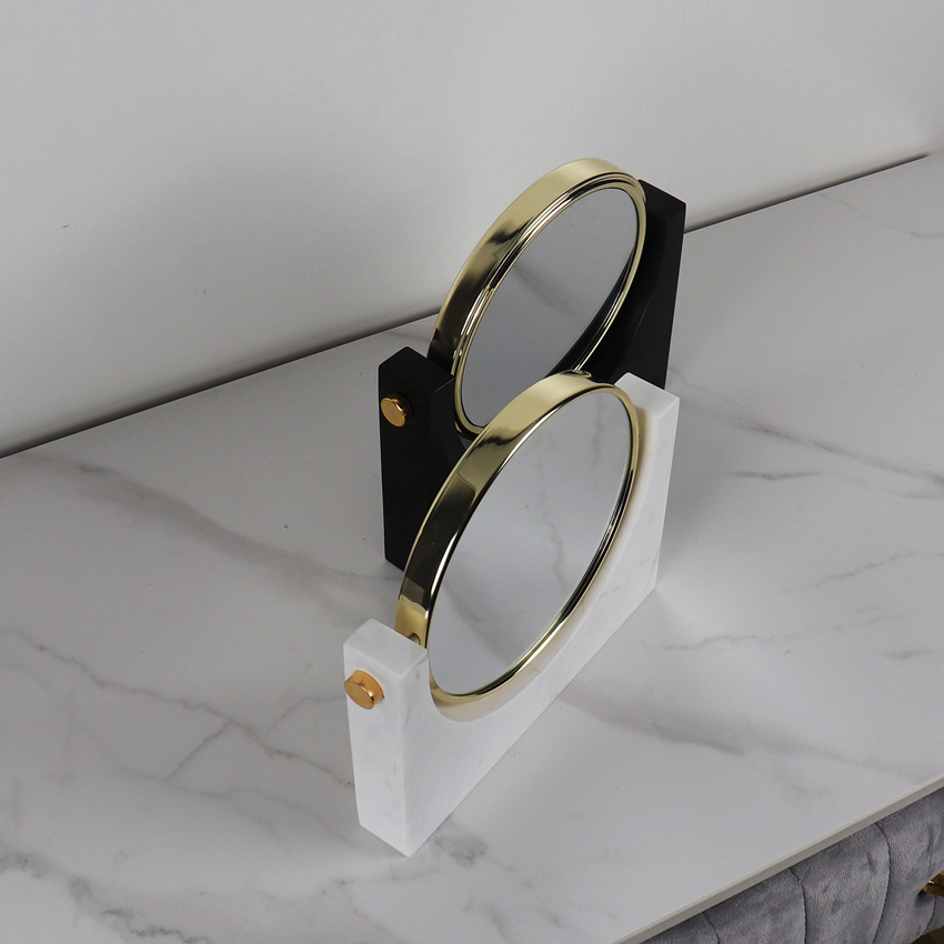 Natural Marble Makeup Mirror Desktop Mirror Model Room round Double-Sided Rotating Princess Dressing Mirror Crafts