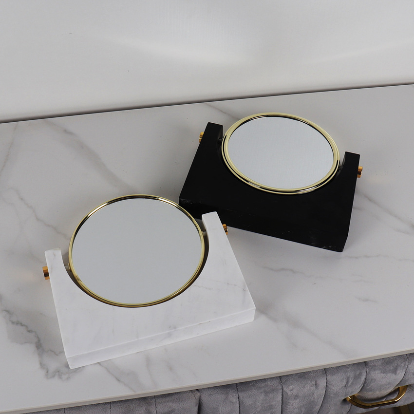 Natural Marble Makeup Mirror Desktop Mirror Model Room round Double-Sided Rotating Princess Dressing Mirror Crafts