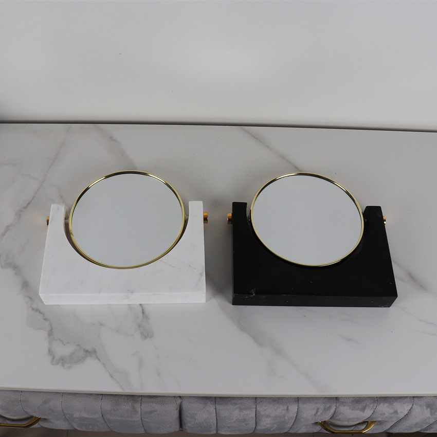 Natural Marble Makeup Mirror Desktop Mirror Model Room round Double-Sided Rotating Princess Dressing Mirror Crafts Natural Marble Makeup Mirror Desktop Mirror Model Room round Double-Sided Rotating Princess Dressing Mirror Crafts