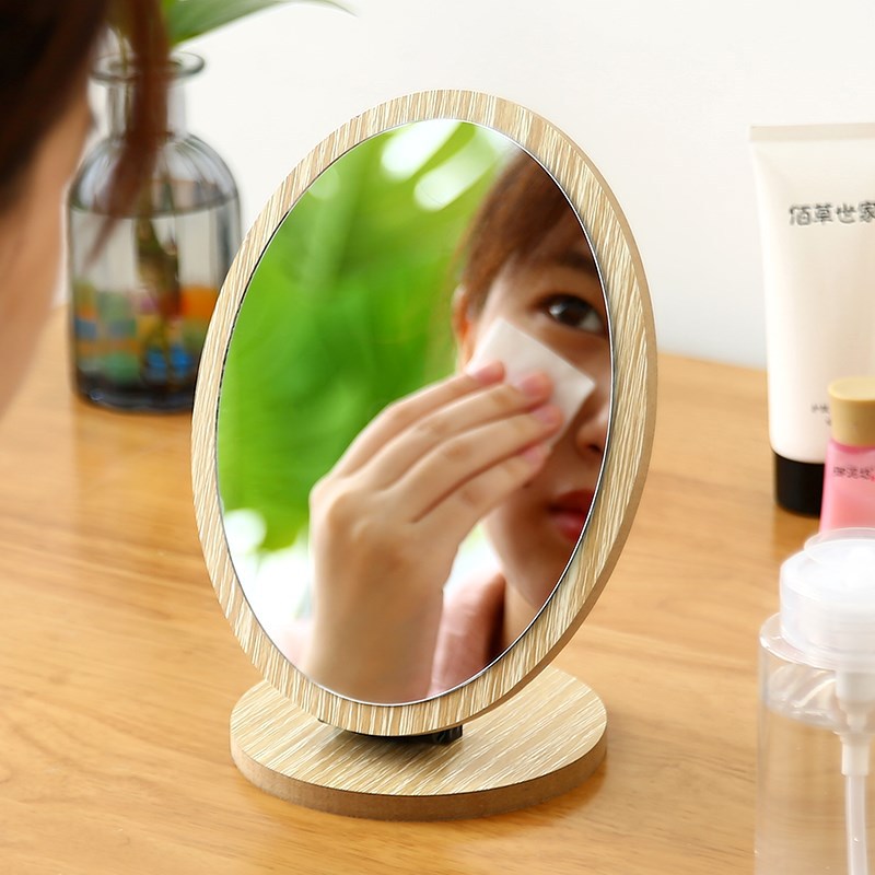 Desktop Makeup Mirror Folding Dormitory Mirror Internet Celebrity Wooden Household Desk Can Stand Small Mirror Female Hairdressing Mirror Dressing Mirror