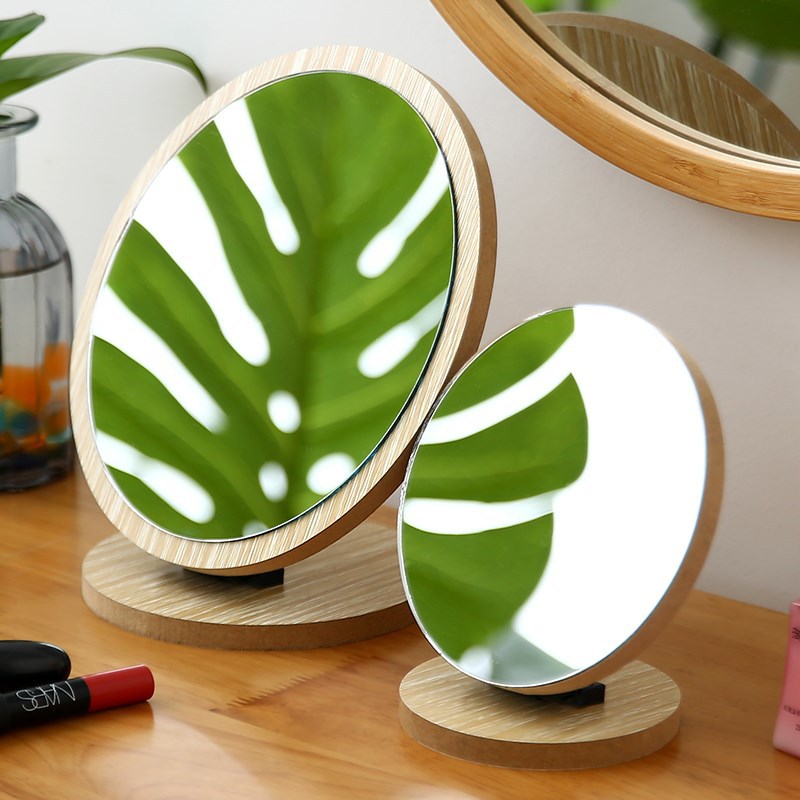Desktop Makeup Mirror Folding Dormitory Mirror Internet Celebrity Wooden Household Desk Can Stand Small Mirror Female Hairdressing Mirror Dressing Mirror