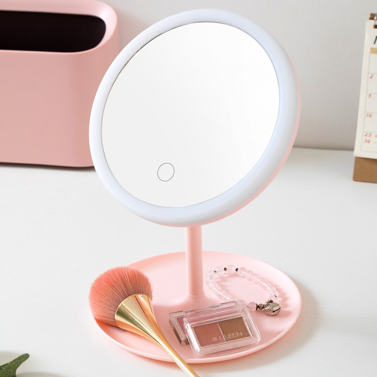 Trending on TikTok Led Make-up Mirror Fill Light with Light Dormitory Desktop Dressing Mirror round Mirror Girls Foldable and Portable