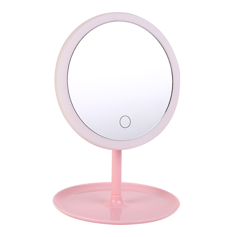 Trending on TikTok Led Make-up Mirror Fill Light with Light Dormitory Desktop Dressing Mirror round Mirror Girls Foldable and Portable