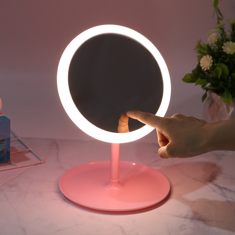 Trending on TikTok Led Make-up Mirror Fill Light with Light Dormitory Desktop Dressing Mirror round Mirror Girls Foldable and Portable