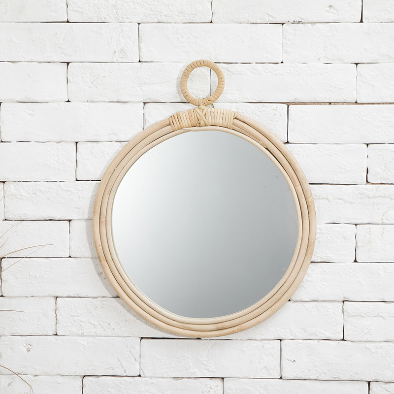 Wicker Decorative Mirror Nordic Rattan Mirror Hand-Knitted B &amp; B Decorative Mirror Wall Hanging Decoration Photography Dressing Mirror