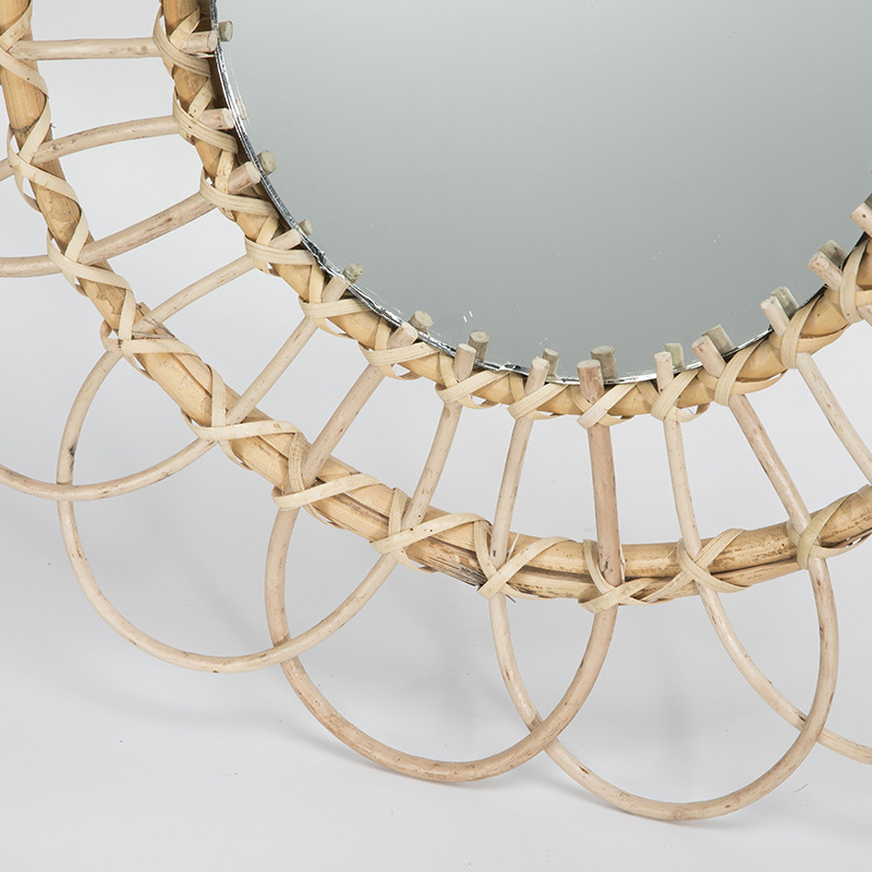 Wicker Decorative Mirror Nordic Rattan Mirror Hand-Knitted B &amp; B Decorative Mirror Wall Hanging Decoration Photography Dressing Mirror