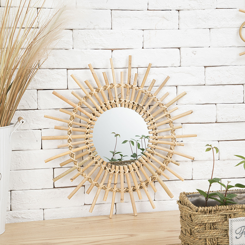 Wicker Decorative Mirror Nordic Rattan Mirror Hand-Knitted B & B Decorative Mirror Wall Hanging Decoration Photography Dressing Mirror Wicker Decorative Mirror Nordic Rattan Mirror Hand-Knitted B & B Decorative Mirror Wall Hanging Decoration Photography Dressing Mirror