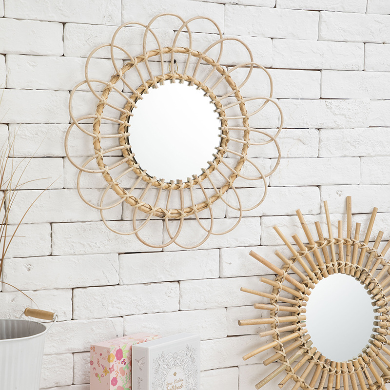 Wicker Decorative Mirror Nordic Rattan Mirror Hand-Knitted B & B Decorative Mirror Wall Hanging Decoration Photography Dressing Mirror Wicker Decorative Mirror Nordic Rattan Mirror Hand-Knitted B & B Decorative Mirror Wall Hanging Decoration Photography Dressing Mirror
