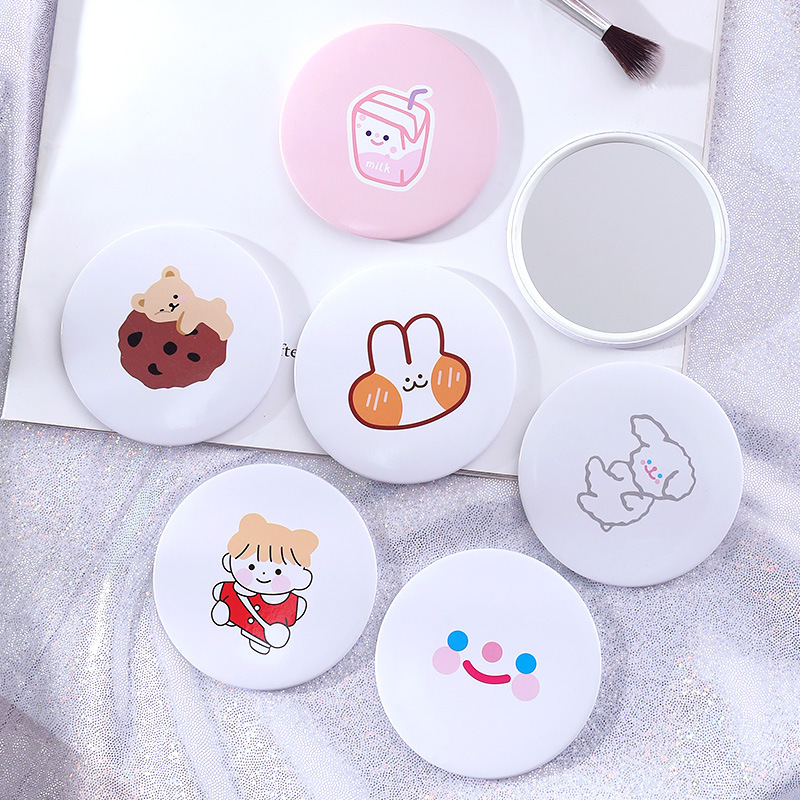 Cute Mini Cartoon Cosmetic Mirror Portable Women's Portable Hairdressing Mirror Student round Princess Mirror Dressing Mirror