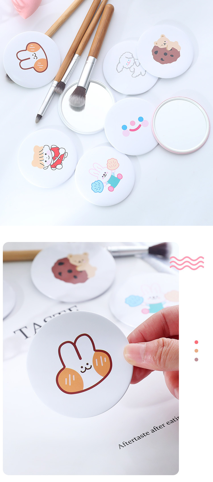 Cute Mini Cartoon Cosmetic Mirror Portable Women's Portable Hairdressing Mirror Student round Princess Mirror Dressing Mirror