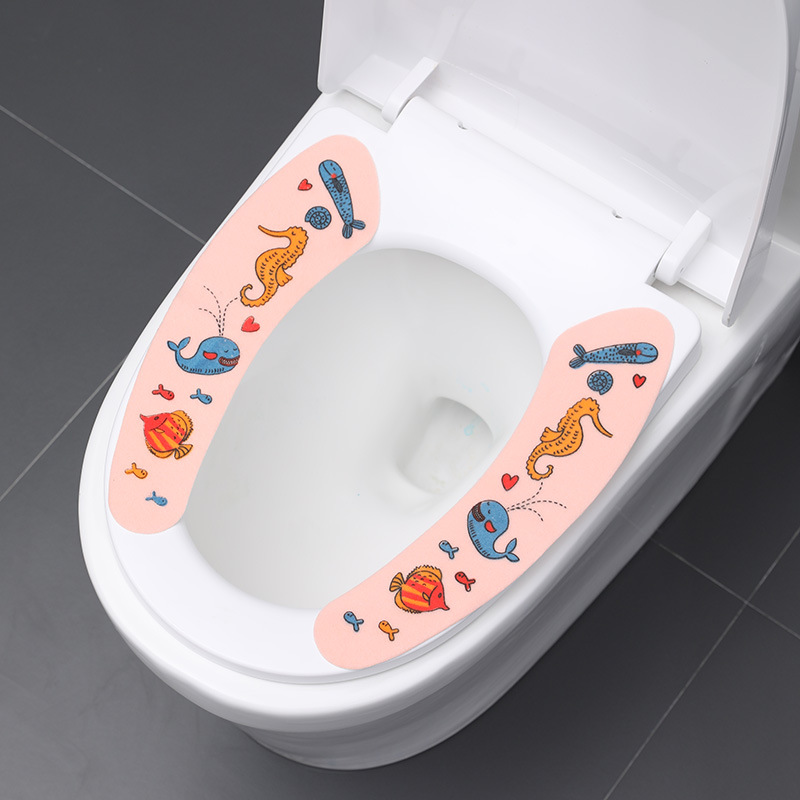 Adhesive Universal Happy Day Washable Cartoon Toilet Seat Cover Pad Warm Thickened Electrostatic Toilet Seat Closestool Cushion