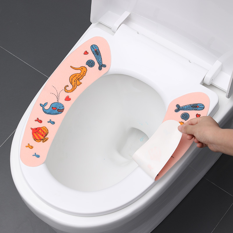 Adhesive Universal Happy Day Washable Cartoon Toilet Seat Cover Pad Warm Thickened Electrostatic Toilet Seat Closestool Cushion