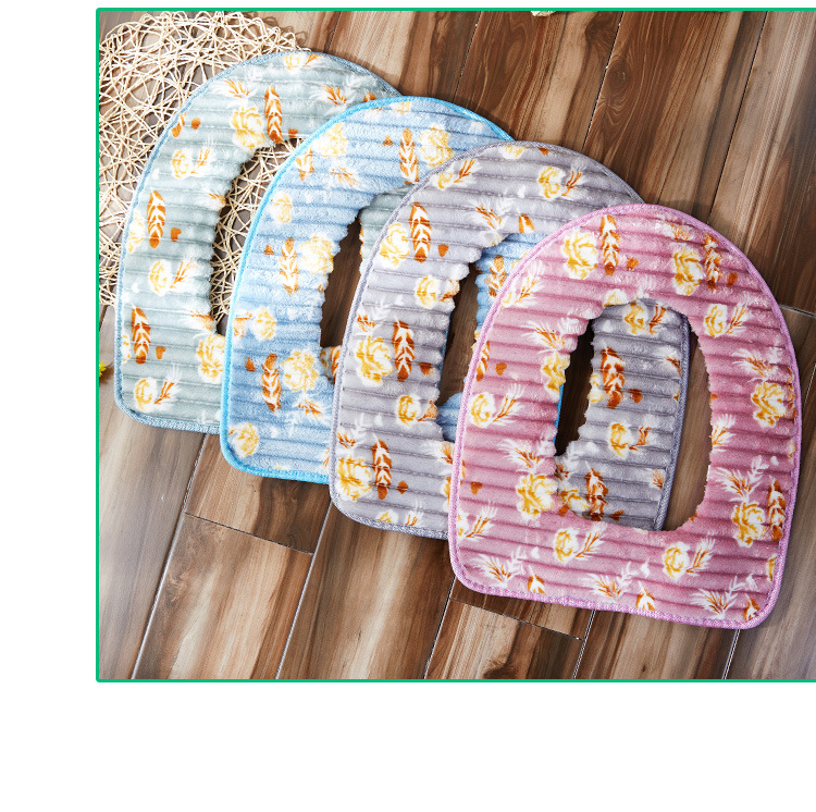 Embroidered Cute Toilet Mat Autumn and Winter Thickened Seat Cover Household Coral Fleece Warm Zipper Cushion with Handle