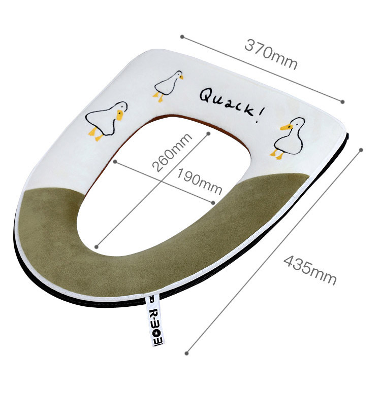 Embroidered Cute Toilet Mat Autumn and Winter Thickened Seat Cover Household Coral Fleece Warm Zipper Cushion with Handle