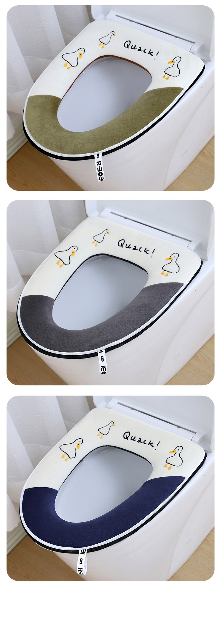 Embroidered Cute Toilet Mat Autumn and Winter Thickened Seat Cover Household Coral Fleece Warm Zipper Cushion with Handle