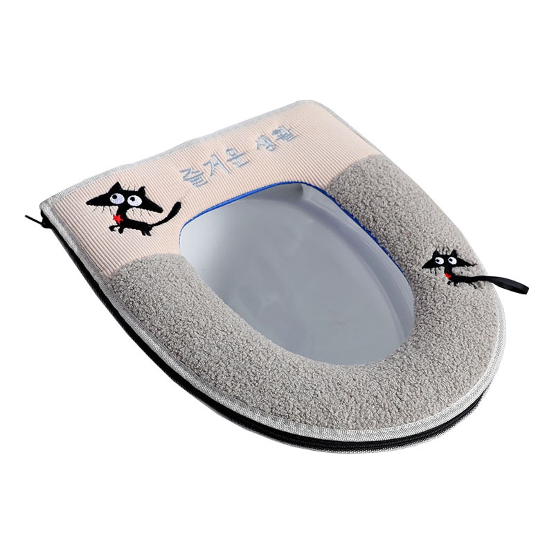 X64-0304 Embroidered Kitten Thickened Toilet Pad Household Winter Toilet Seat Cushion Cartoon Plush Zipper
