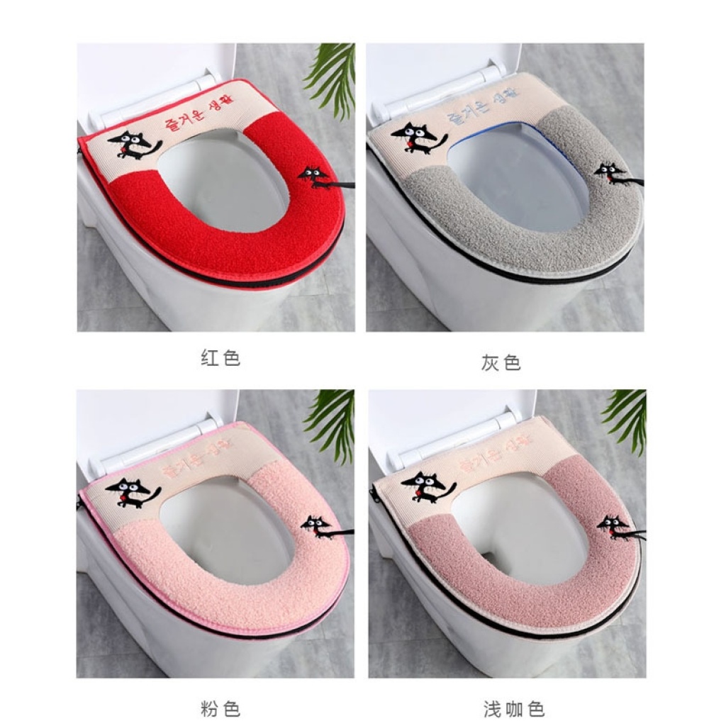 X64-0304 Embroidered Kitten Thickened Toilet Pad Household Winter Toilet Seat Cushion Cartoon Plush Zipper X64-0304 Embroidered Kitten Thickened Toilet Pad Household Winter Toilet Seat Cushion Cartoon Plush Zipper