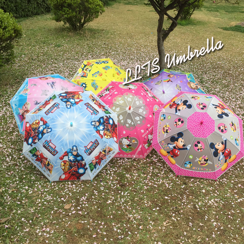 Cartoon children umbrella straight rod plastic green umbrella factory direct wholesale umbrella factory