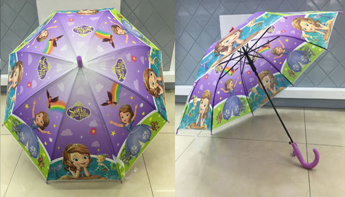 Cartoon children umbrella straight rod plastic green umbrella factory direct wholesale umbrella factory