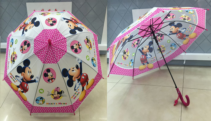 Cartoon children umbrella straight rod plastic green umbrella factory direct wholesale umbrella factory
