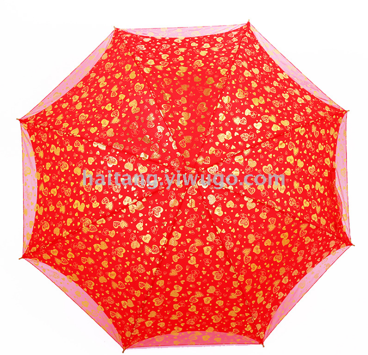 Factory Long Handle Red Wedding Umbrella Wedding Double-Layer Heart Print Umbrella Wedding Embroidered Bridal Umbrella Wholesale