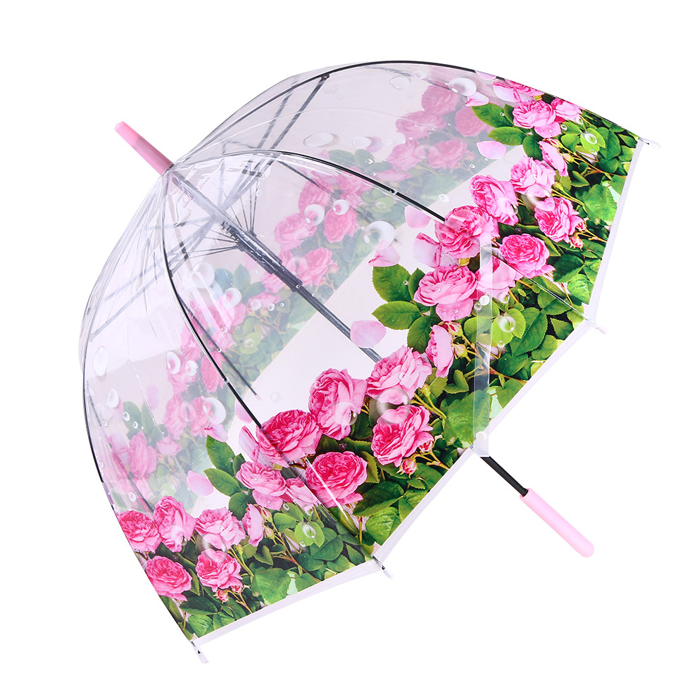 New Sunscreen Umbrella Hand-Painted Flowers Portable Folding Student Transparent Umbrella Illustration Straight Handle Umbrella