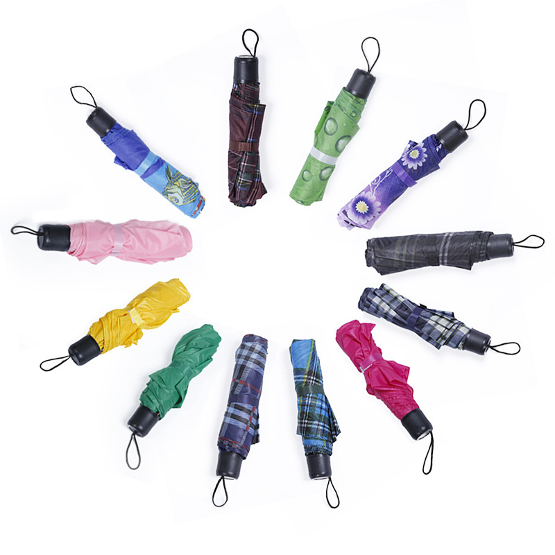 Umbrella Super Mini Triple Folding Umbrella Checkered Umbrella Plain Color Umbrella Sun Umbrella Foreign Trade Umbrella