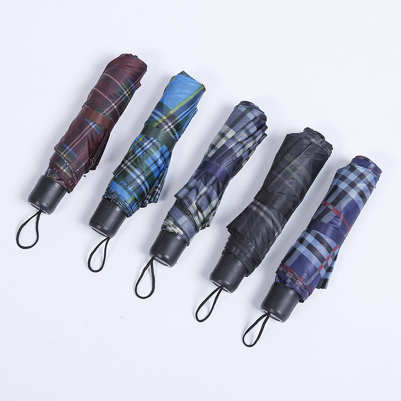 Umbrella Super Mini Triple Folding Umbrella Checkered Umbrella Plain Color Umbrella Sun Umbrella Foreign Trade Umbrella