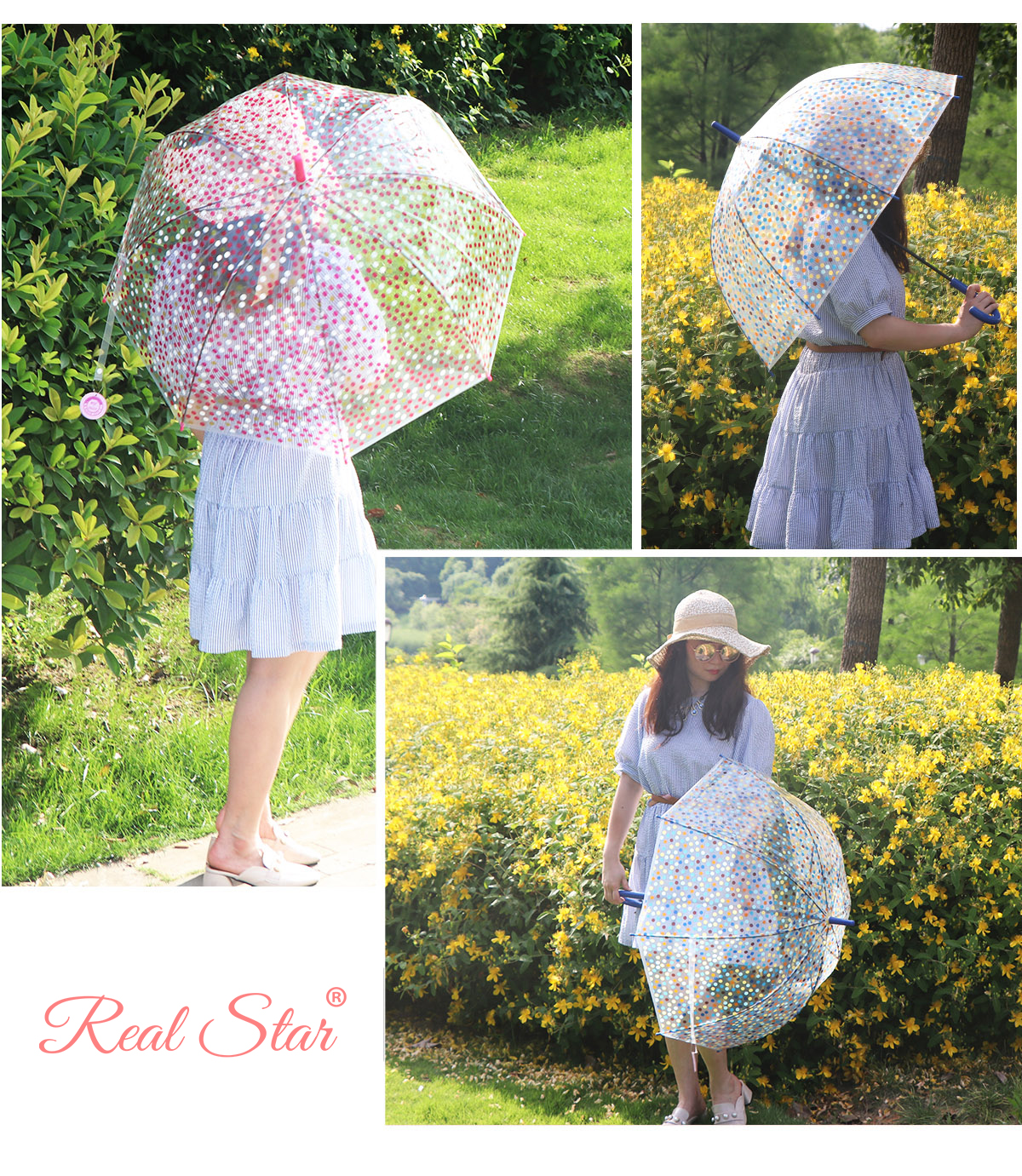 RST022 dot umbrella long handle transparent umbrella straight handle umbrella wholesale