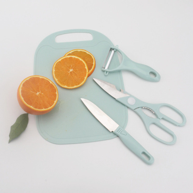 Factory in Stock Kitchen Tools Plastic Chopping Board Paring Knife Kitchen Scissors Fruit Knife Four-Piece Gift Knife Set