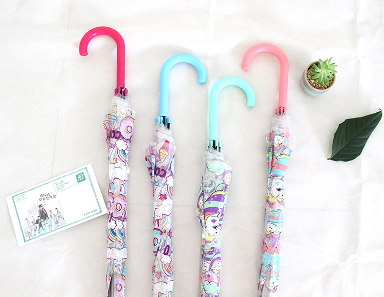 Japanese Transparent umbrella Female Korean little Fresh student unicorn Adult children Cute Cartoon umbrella with long handle Japanese Transparent umbrella Female Korean little Fresh student unicorn Adult children Cute Cartoon umbrella with long handle