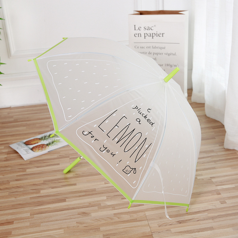 Creative lemon frosted translucent umbrella environmental protection, long handle transparent umbrella color vertical bar automatic rain advertising umbrella