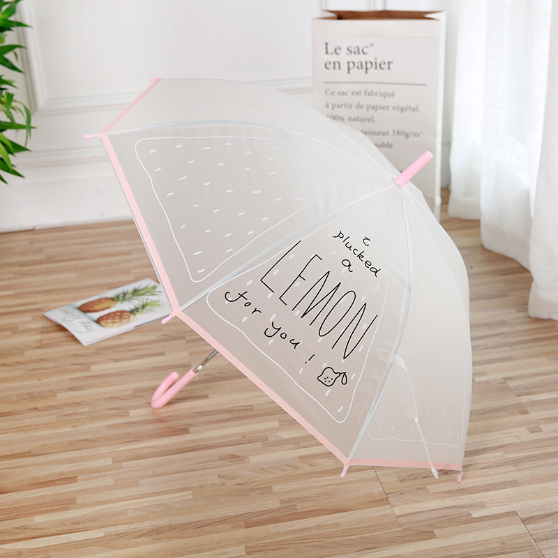 Creative lemon frosted translucent umbrella environmental protection, long handle transparent umbrella color vertical bar automatic rain advertising umbrella