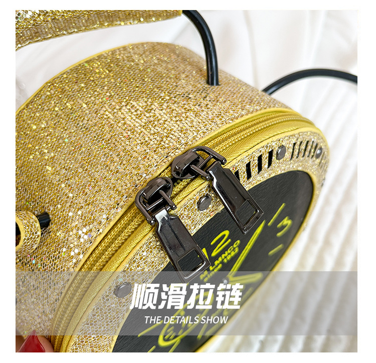 Eccentric Personality Small Bag 2021 Korean Style Fashion Tassel Vintage Clock Shape Portable Crossbody Small round Shoulder Bag