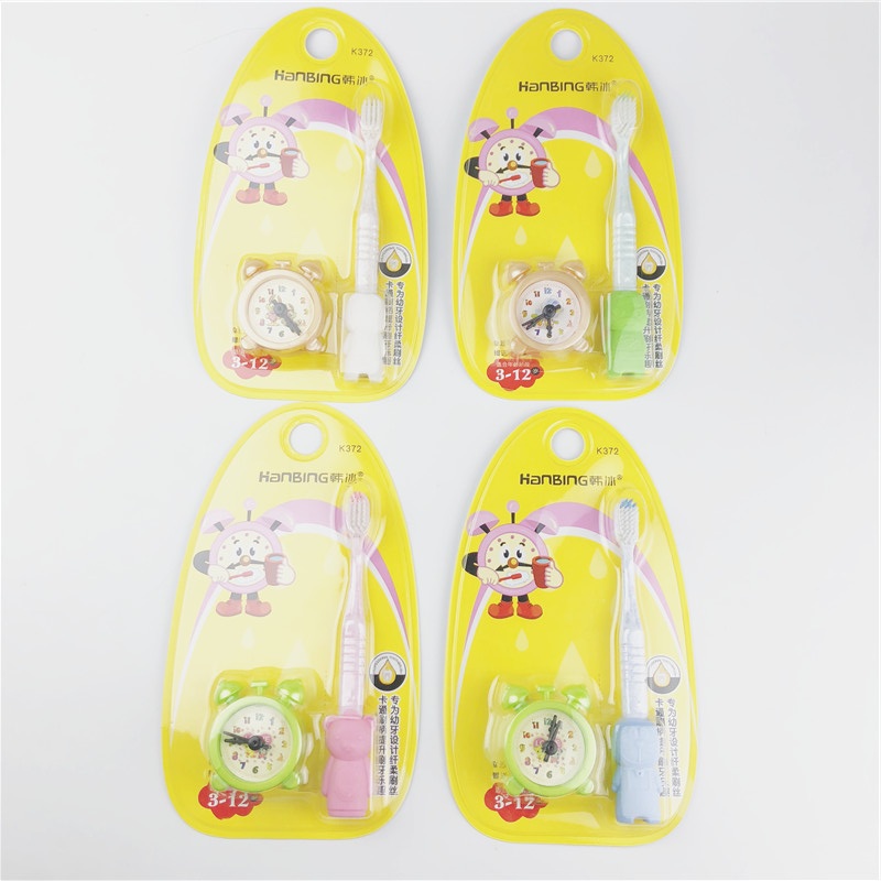 Toothbrush Wholesale Han Bing 372 Children Cartoon Toothbrush Handle Free Alarm Clock Shape Pencil Sharpener Soft-Bristle Toothbrush