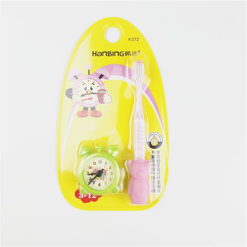 Toothbrush Wholesale Han Bing 372 Children Cartoon Toothbrush Handle Free Alarm Clock Shape Pencil Sharpener Soft-Bristle Toothbrush