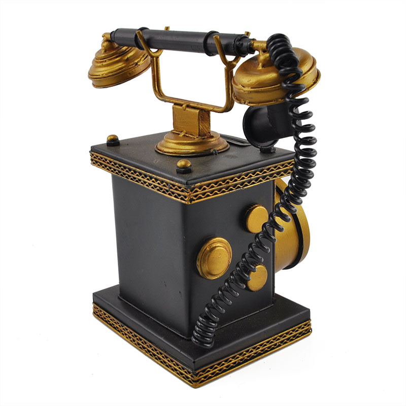 Metal Crafts Antique Old-Fashioned Clock and Telephone Decoration Collection Home Decoration Money Box Gift