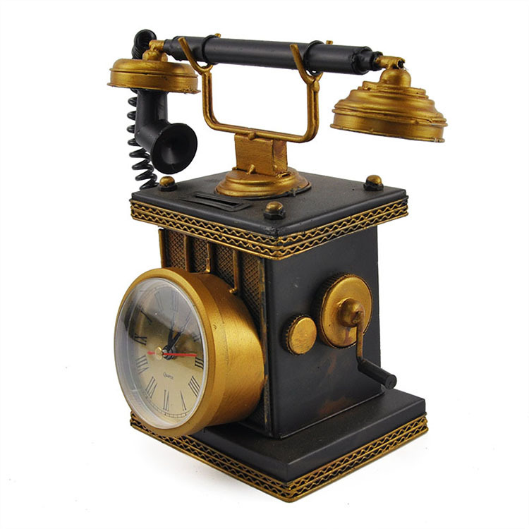 Metal Crafts Antique Old-Fashioned Clock and Telephone Decoration Collection Home Decoration Money Box Gift