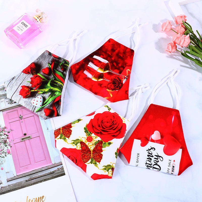 Valentine&#039;s Day Mask Couple Adult Cotton Mask Dustproof Washable Washable PM2.5 Filter Cloth Mask Customizable