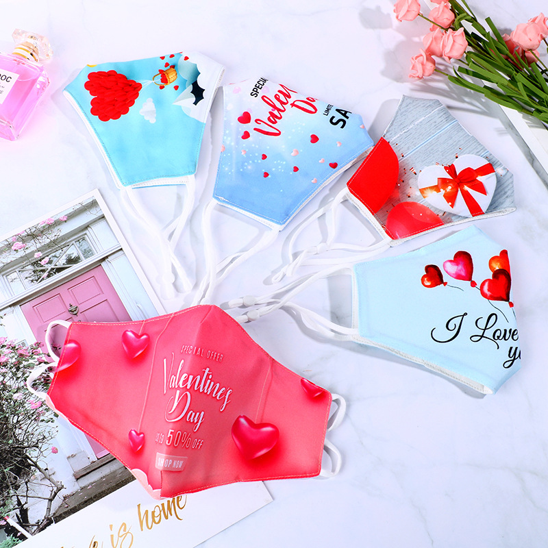 Valentine&#039;s Day Mask Couple Adult Cotton Mask Dustproof Washable Washable PM2.5 Filter Cloth Mask Customizable