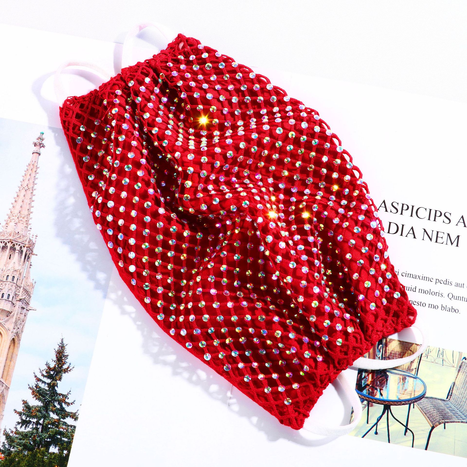 New Mesh Hollow Dust Mask Hot Drilling Internet Celebrity Star Voile Swarovski Diamond Mask Light Diamond Colorful Crystals Fashion Mask
