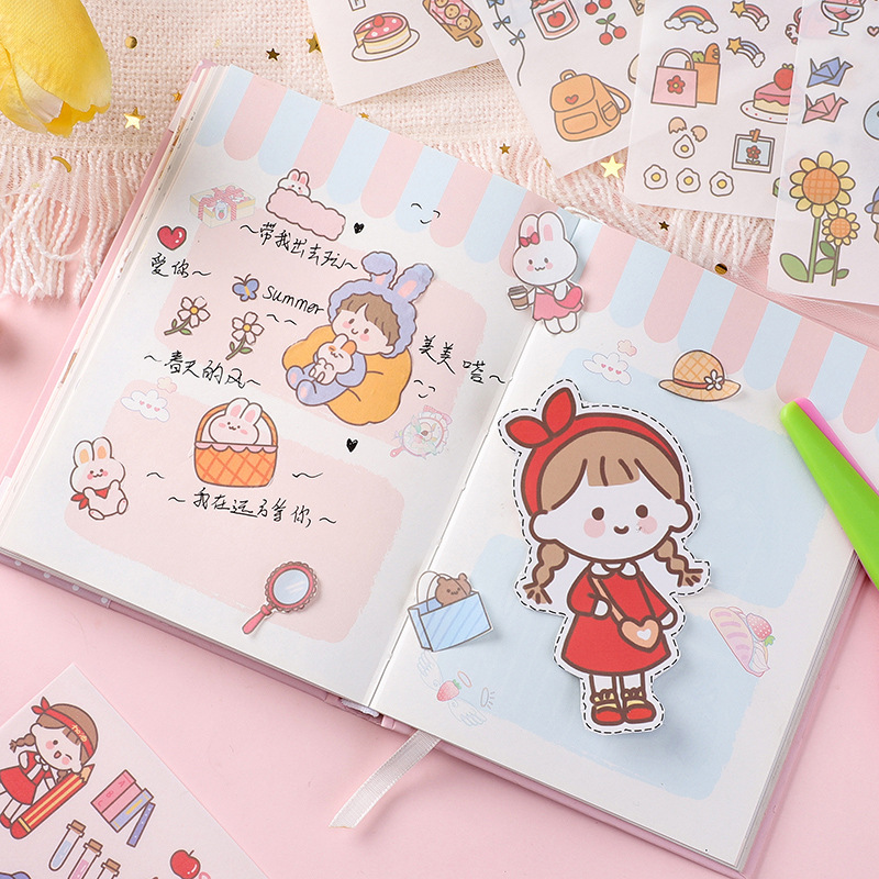 Cute Cartoon Sticker Set Girl Heart Character Journal Decoration Sticker Material Kindergarten Student Stationery Gifts